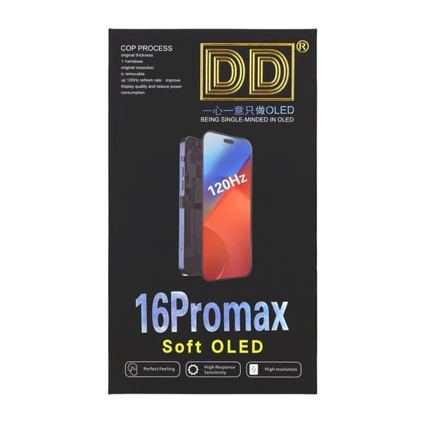 iPhone 16 Pro Max blød OLED-skærm høj kvalitet sort (DD-mærke)