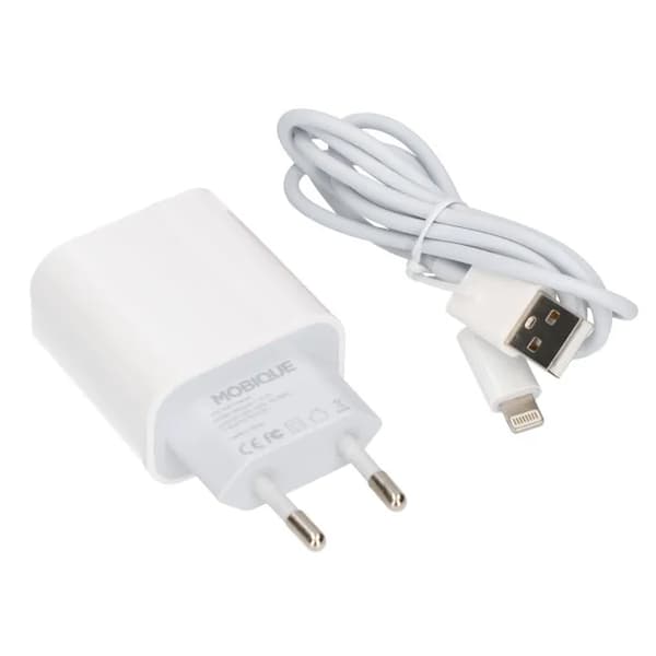 USB A til Lightning-kabel + USB-oplader 2.4A - Hvid