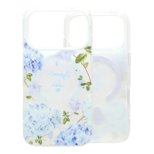 Mat MagSafe-cover med blomster til iPhone 17 Pro - Blå