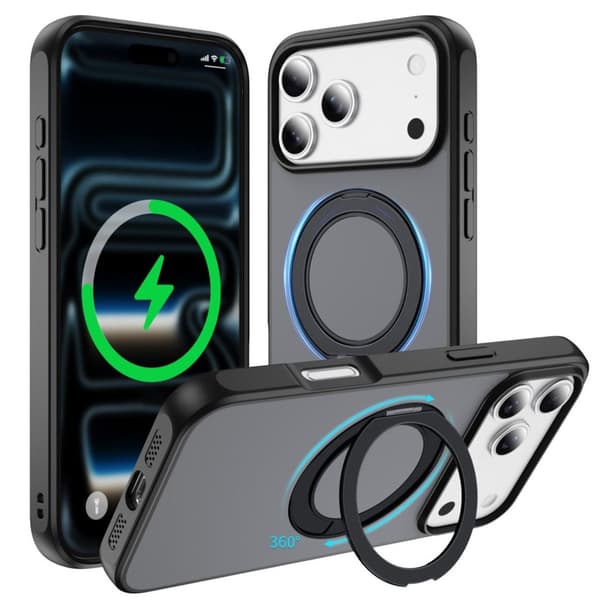iPhone 18 Pro/17 Pro MagSafe Cover med Ring Kickstand - Sort