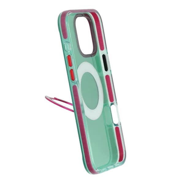 Iridescent Shockproof Case with 360 degree Rotatable Kickstand For iPhone 16 Pro Green