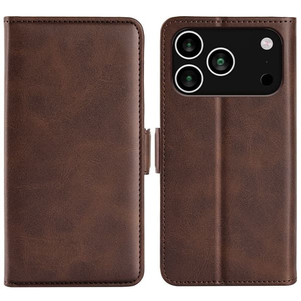 iPhone 17 Pro kalvtextur PU-läder plånboksfodral - brun
