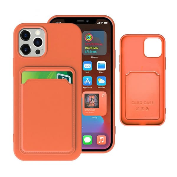 iPhone 14 Pro Max Silikonskal med Korthållare - Orange