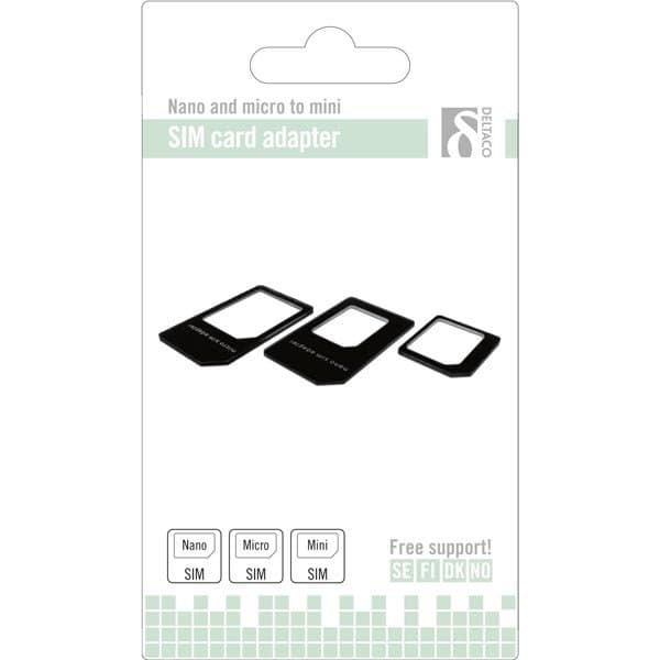DELTACO SIM-kortadapter för micro/mini/nano SIM, svart