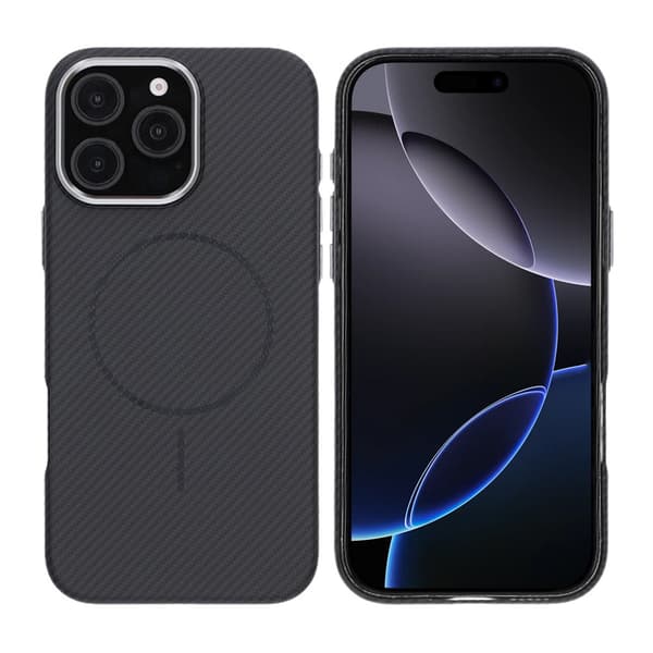 iPhone 16 Pro Max Telefoncover med kulfibermønster - Sort