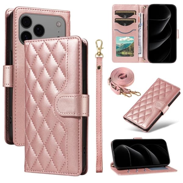 iPhone 18 Pro Max/17 Pro Max Quiltat Plånboksfodral - Roseguld