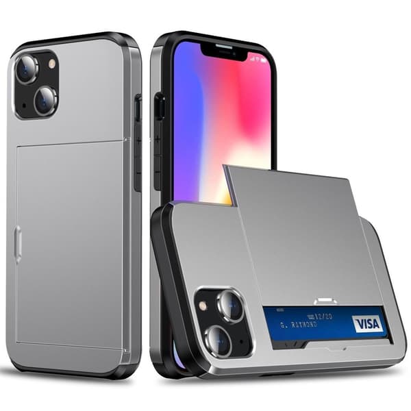 iPhone 14 skal med skjutbart kortfack - Grå