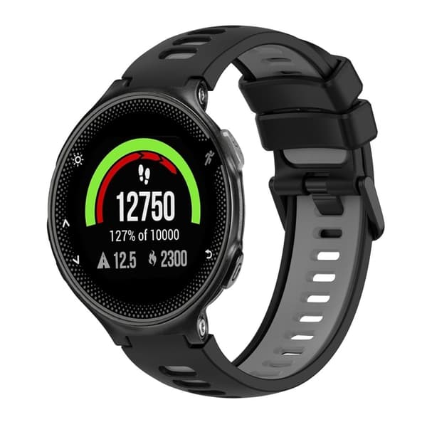 Garmin Forerunner 235 Silikone Tofarvet Urrem - Sort/Grå