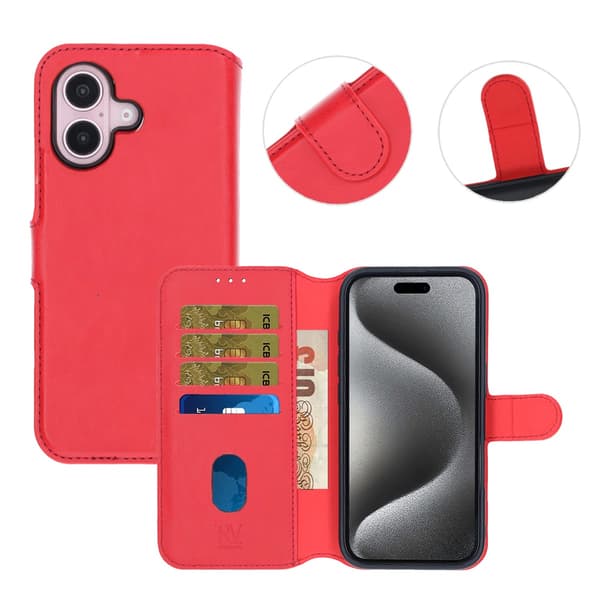 iPhone 16 Plånboksfodral Magnet Rvelon - Röd