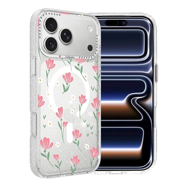 Blomstret Cover med Magsafe til iPhone 17 Pro Max - Rosa