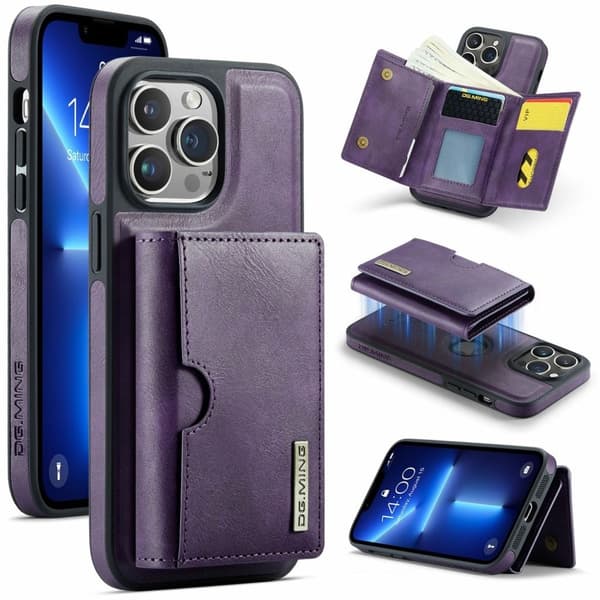 DG.MING iPhone 13 Pro Magnetisk Wallet Case – Lilla