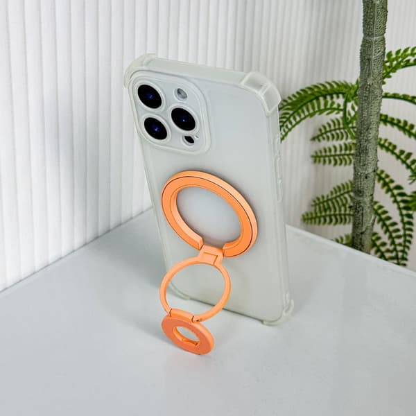 Foldable Double Magnetic Phone Ring Holder Orange