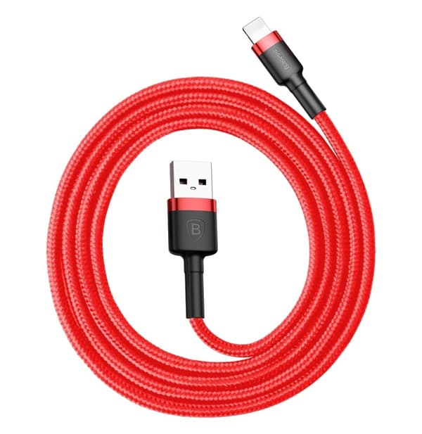 Baseus Kevlar USB-kaapeli Lightning 2A 1 m - Harmaa/Punainen