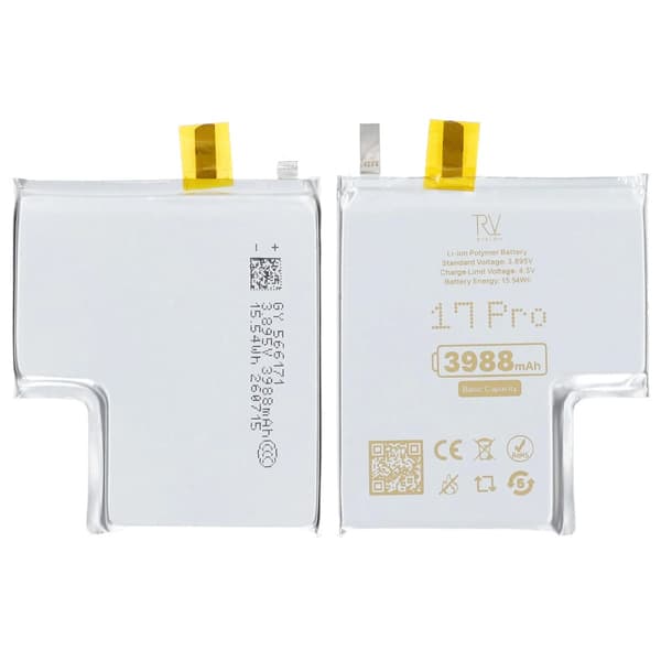 Rvelon Batteri til iPhone 17 Pro 3988mAh uden Flexkabel