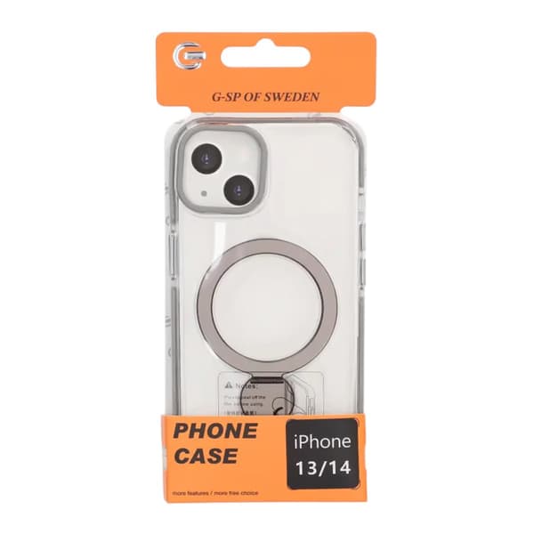 Skal Magsafe til iPhone 13 og 14 - Transparent grå med ringstativ