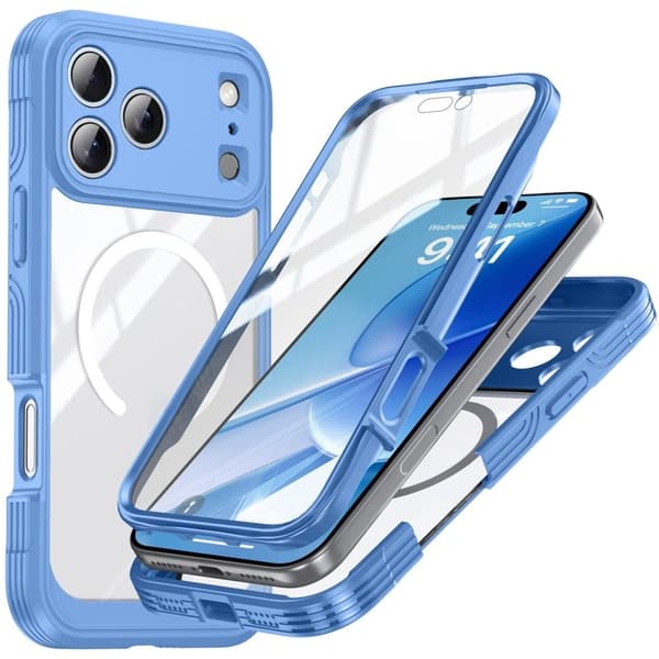 iPhone 17 Pro -kotelo + näytönsuoja - Sininen