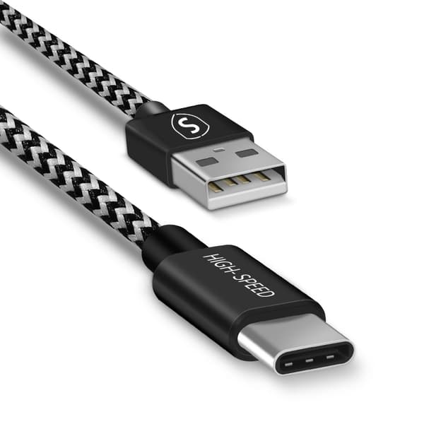 SiGN Skin USB-A til USB-C kabel 2.1A, 2m - Sort/Hvid