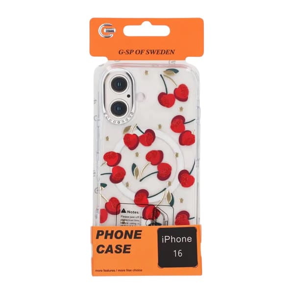 Glitrende Rhinestone Magnetisk Etui til iPhone 16 Kirsebærrød