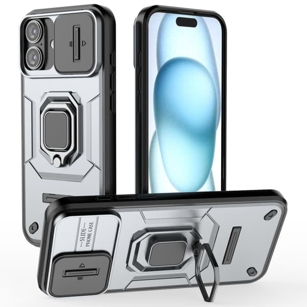 iPhone 16 Plus Cover med ring - Grå
