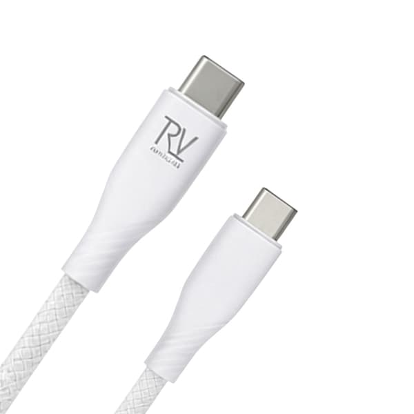 Rvelon USB-C Flätad Laddkabel 60W Snabbladdning 2m - Vit