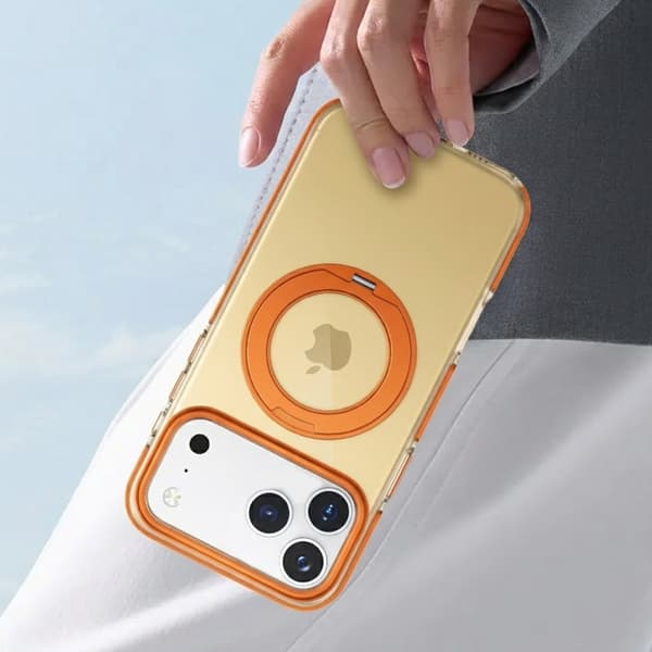 Iridescent Shockproof Case with 360 degree Rotatable Kickstand For iPhone 17 Pro Orange