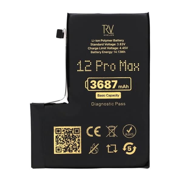 Rvelon Batteri til iPhone 12 Pro Max - 3687 mAh Originalkapacitet