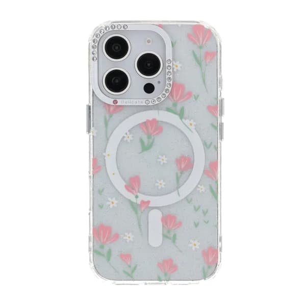 Blomstret Cover med Magsafe til iPhone 16 Pro - Rosa