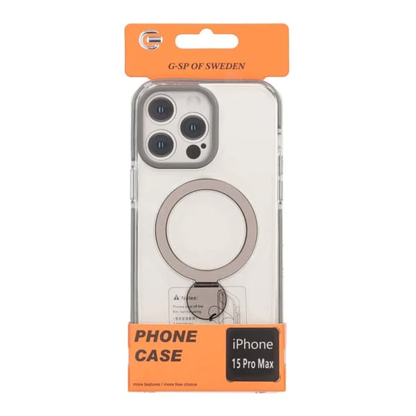 MagSafe Cover til iPhone 15 Pro Max - Transparent Grå med Ringholder