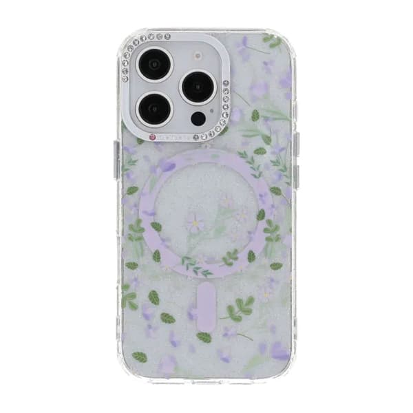 Blomstret Cover med Magsafe til iPhone 16 Pro - Lavendel