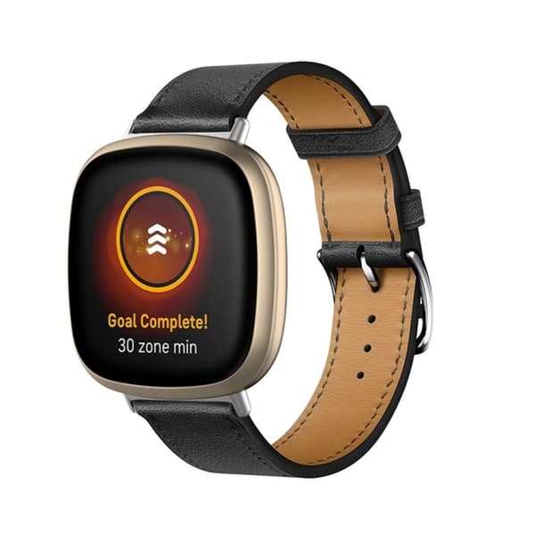 Fitbit Versa 4 / Sense 2 Læder urrem - Sort