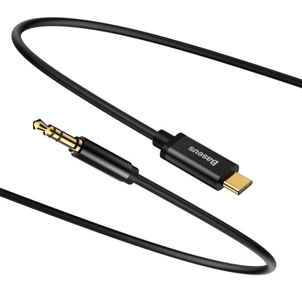 Baseus Stereo AUX-kabel 3,5 mm Mini-Jack til USB-C, 1,2 m - Sort