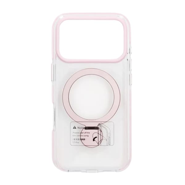 Magsafe cover til iPhone 17 Pro - Transparent pink med ringholder