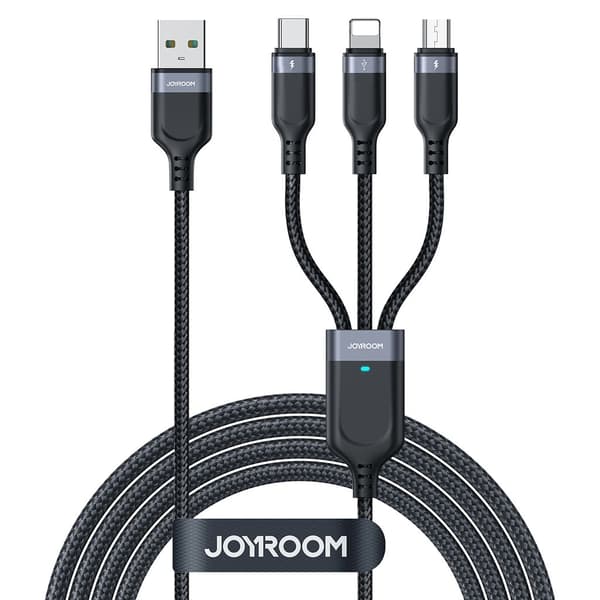Joyroom 3-i-1 USB-A till Lightning/USB-C/Micro USB-kabel 3.5A, 1.2m - Svart
