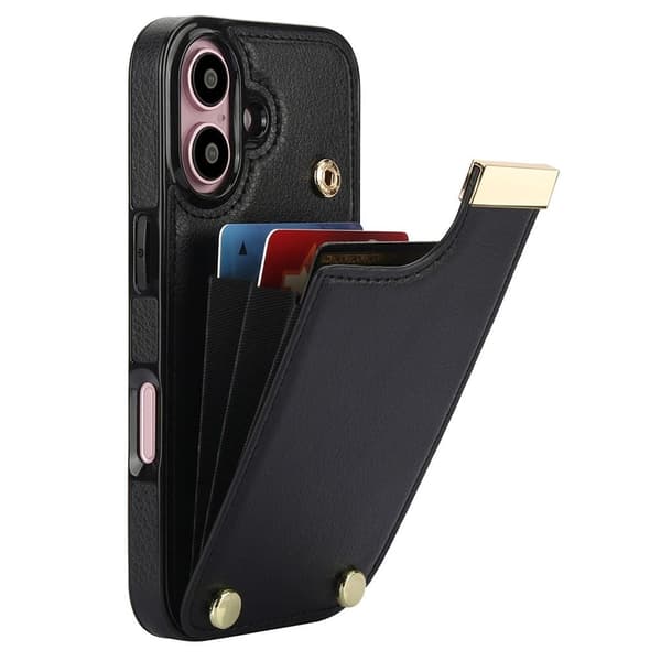 iPhone 16 Plus Lompakkokotelo PU-nahkaa - Musta