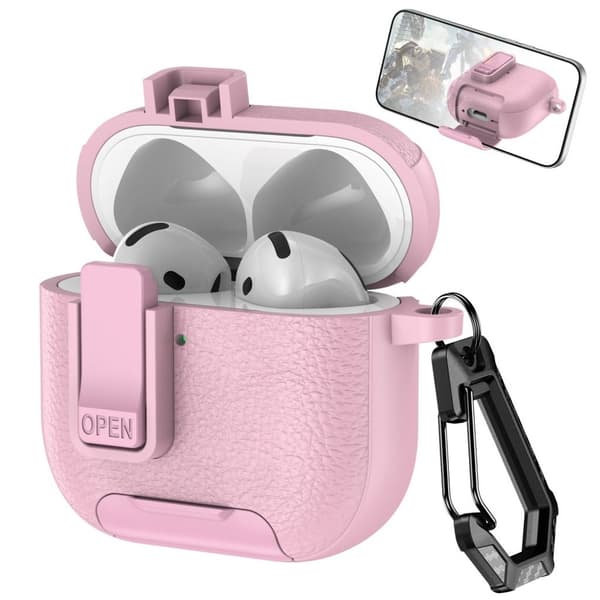 AirPods 4 Etui Lædertekstur Lås Stand Design - Pink