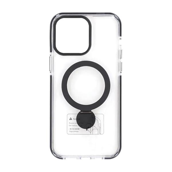 Magsafe cover til iPhone 15 Pro - Transparent sort med ringholder