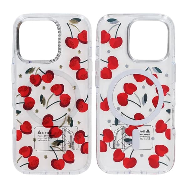Glitrende Rhinestone Magnetisk Etui til iPhone 16 Pro Max Kirsebærrød