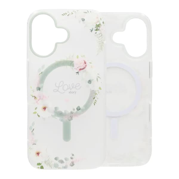 Mat MagSafe-cover med blomster til iPhone 17 - Love Grøn