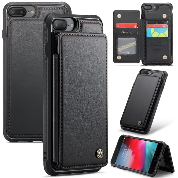 CASEME iPhone 6 Plus/6s Plus/7 Plus/8 Plus Cover med 5 kortpladser - Sort