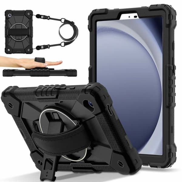 Samsung Galaxy Tab A11 Cover Støtteben Håndrem - Sort