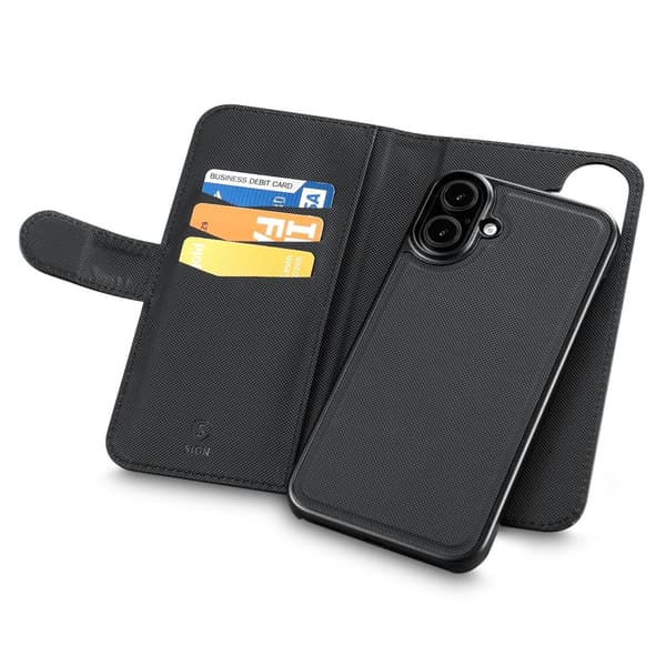 SiGN Wallet cover 2-i-1 til iPhone 16 - Sort