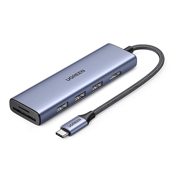 Ugreen 6-i-1 USB-C til HDMI / 3x USB-A 3.0 / SD / TF - Grå