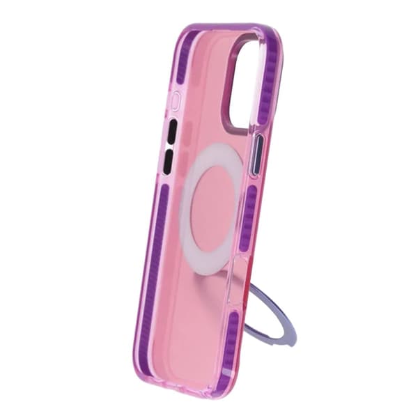 Iridescent Shockproof Case with 360 degree Rotatable Kickstand For iPhone 16 Pro Max Rose Red