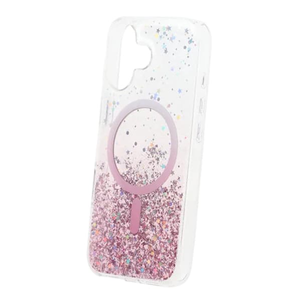 Glitrende MagSafe Cover med Stjerner til iPhone 17 - Rosa