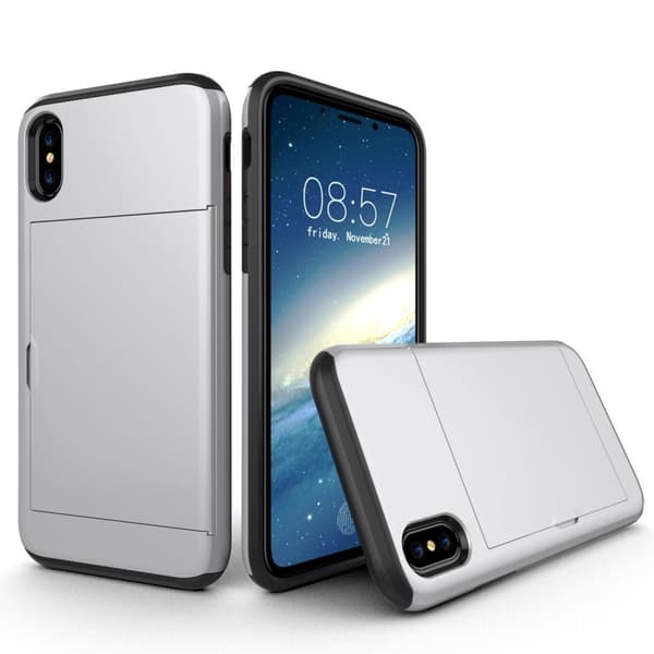 IPhone X/XS -kotelo korttipaikalla - Hopea