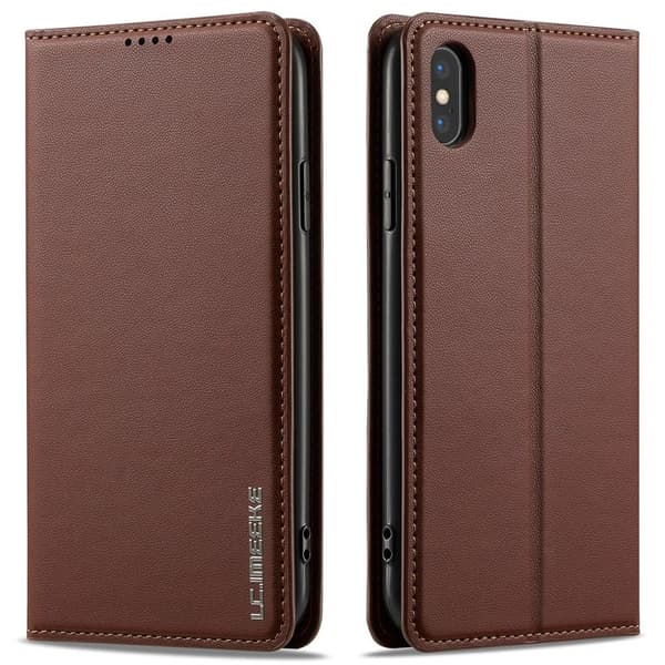 LC.IMEEKE iPhone XS Max Plånboksfodral med Ställ – Brun