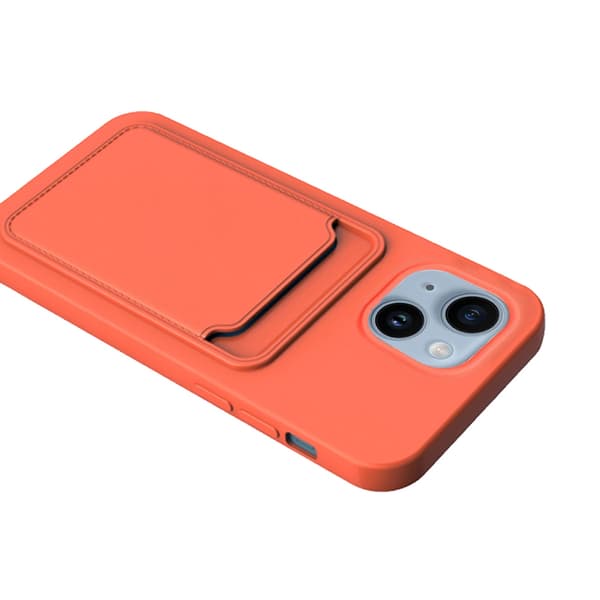iPhone 14 Plus Silikonskal med Korthållare - Orange