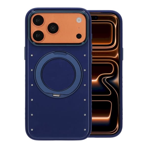 360° Roterbart Støtteben Rhinestone Magnetisk Telefoncover Til iPhone 17 Pro Max/18 Pro Max Blå
