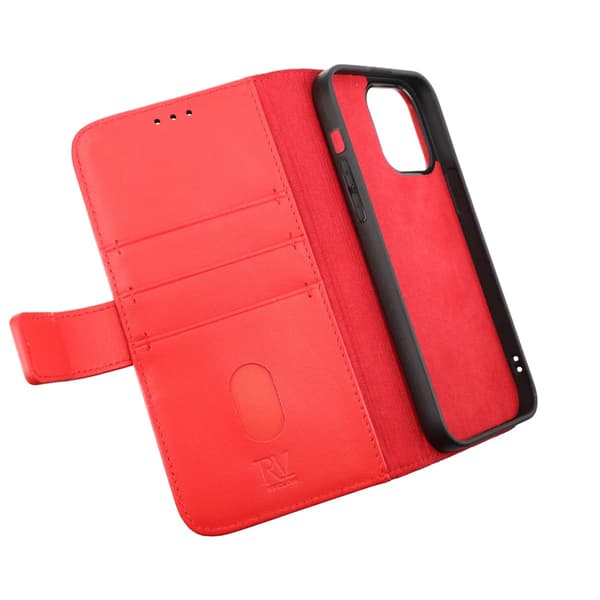 iPhone 14 Plus Plånboksfodral Läder Rvelon - Röd