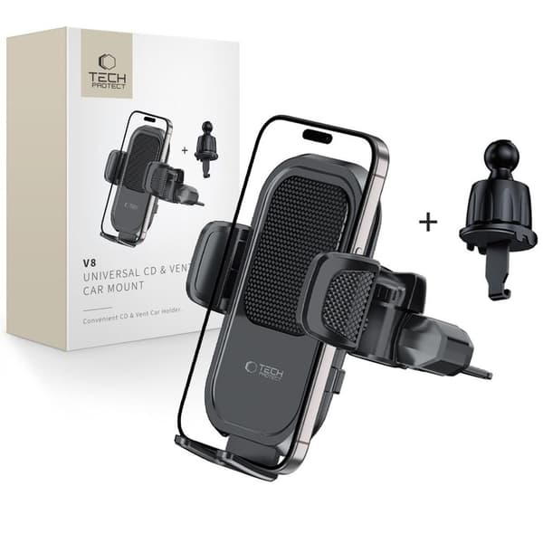 Tech-Protect V8 CD-soitin/Ilmastointiaukon Puhelinteline - Musta